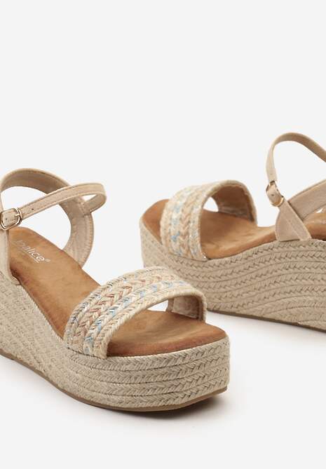 Sandale bej cu platformă în stil boho cu cataramă Elines 6