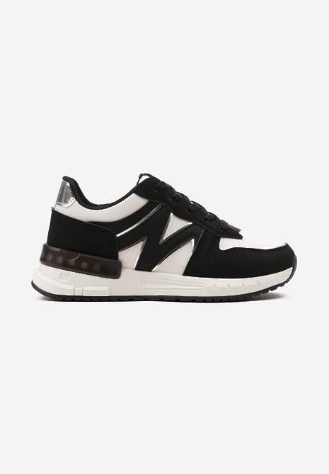 Sneakers Negru-Alb Plat cu Șireturi și Inserții Metalice Remarie 4
