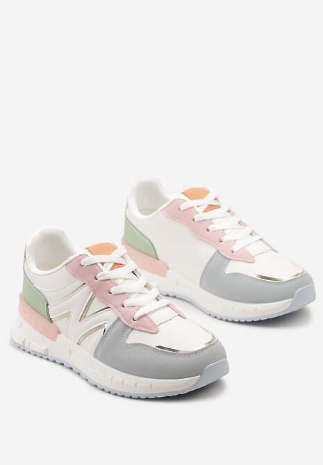 Sneakers Albi-Bleu Plat cu Șiret și Inserții Metalice Remarie 5