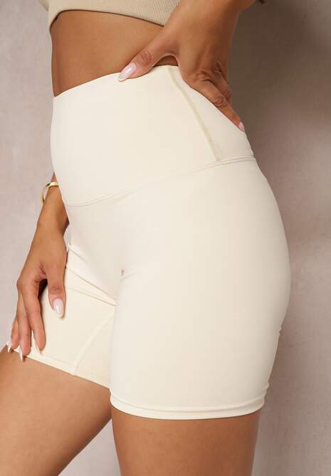 Jasnobeżowe Szorty Kolarki High Waist z Efektem Push Up Pielara 5