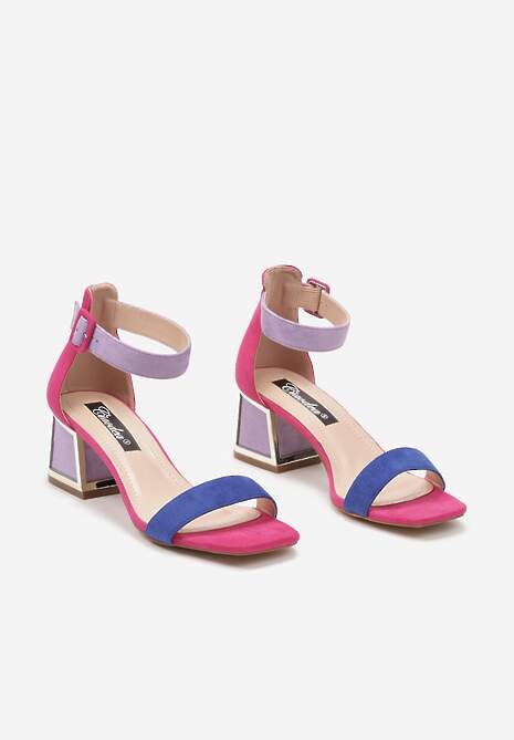 Sandale Albastru-Roz cu Inserție Metalică pe Toc Stiletto din Imitatie de Căprioară Adlephia 5