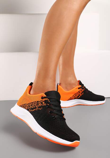 Czarno-Pomarańczowe Buty Sportowe na Niskiej Platformie Sznurowane Piemara