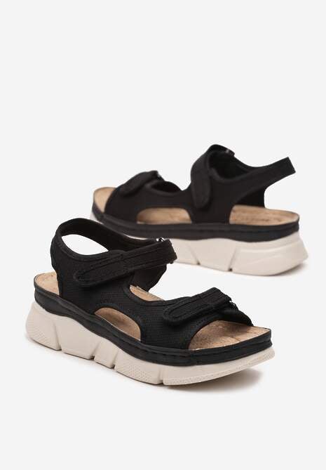 Sandale sportive negre cu platforma si imprimeu cu benzi velcro Piovana 5