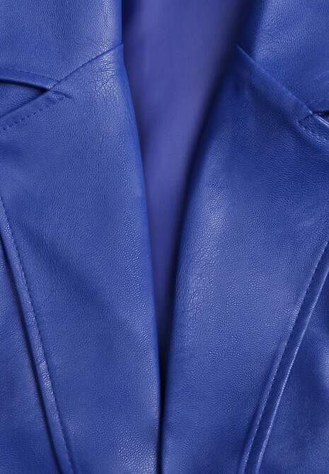 Sacou albastru din piele ecologică, neîncheiat, cu umeri îmbrăcați Suniya 6