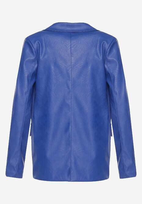 Sacou albastru din piele ecologică, neîncheiat, cu umeri îmbrăcați Suniya 7