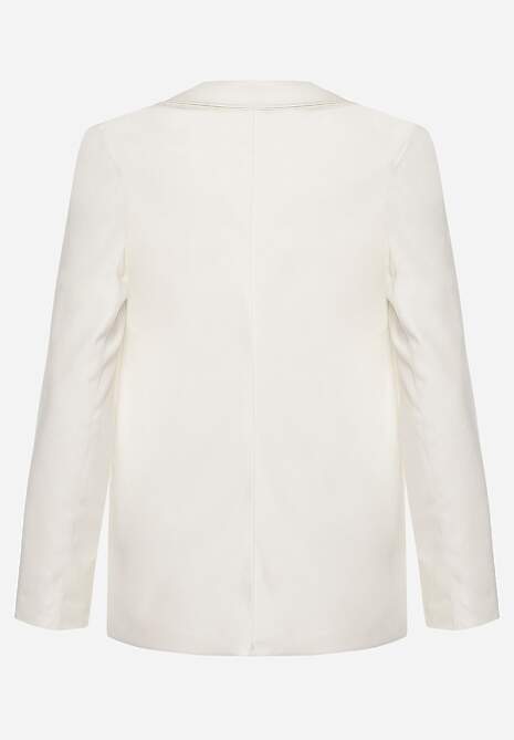 Jachetă albă tip cutie din piele ecologică fără închidere cu pernițe pe umeri Suniya 7