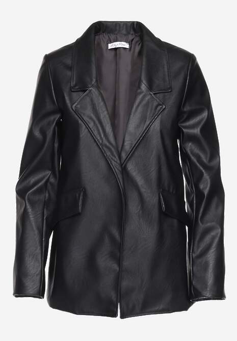 Jacheta neagra tip cutie din piele ecologica neinchisa cu pernute la umeri Suniya 6