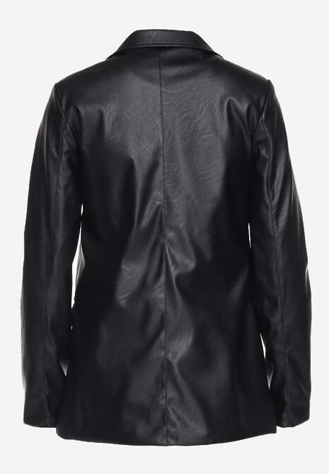 Jacheta neagra tip cutie din piele ecologica neinchisa cu pernute la umeri Suniya 7