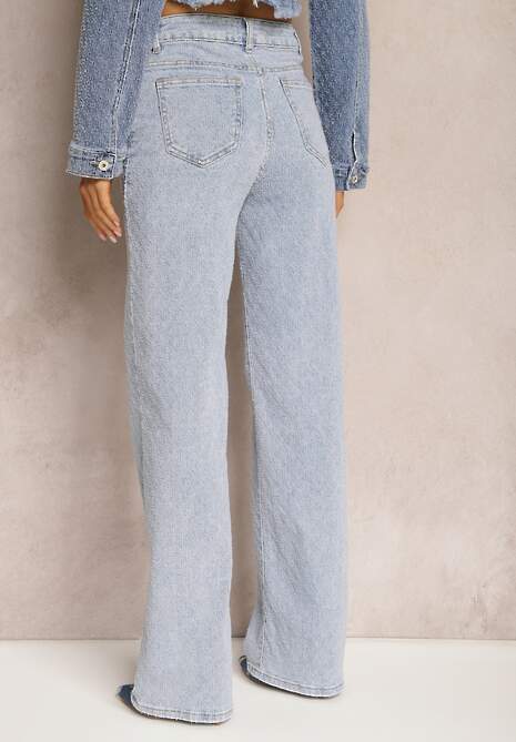 Jasnoniebieskie Proste Jeansy z Bawełny z Szerokimi Nogawkami High Waist Kiolara 4