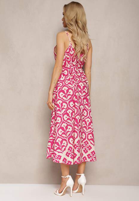 Rochie Fucsia Trapez Tricotată cu Șnur pe Bretele Illseta 4
