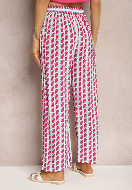 Zanea Pantaloni largi roz-albastru cu imprimeu abstract din viscoză 5