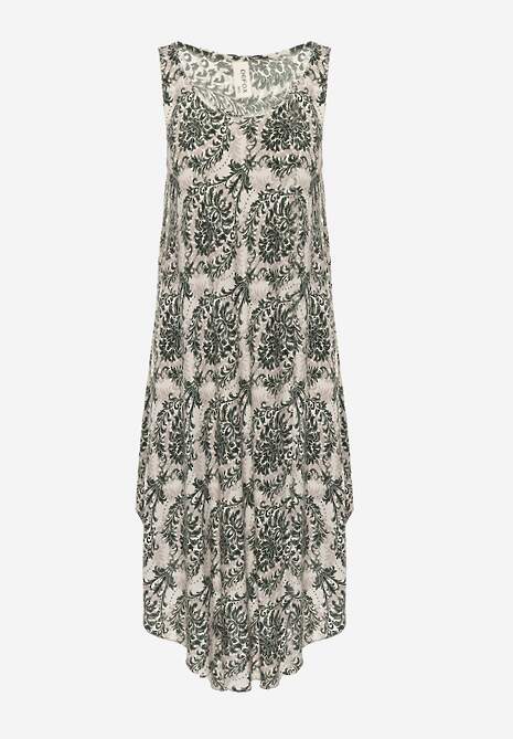 Beżowo-Zielona Casualowa Sukienka z Bawełny o Rozkloszowanym Kroju Mellilla 6