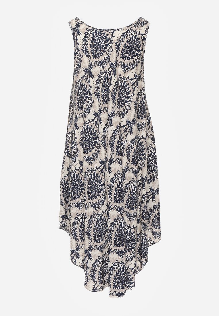 Beżowo-Granatowa Casualowa Sukienka z Bawełny o Rozkloszowanym Kroju Mellilla 7