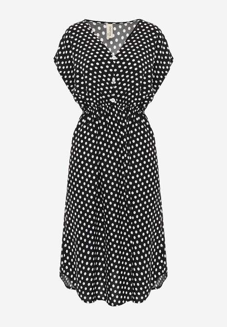 Rochie din bumbac negru-alb cu croială evazată și elastic în talie Emilla 6