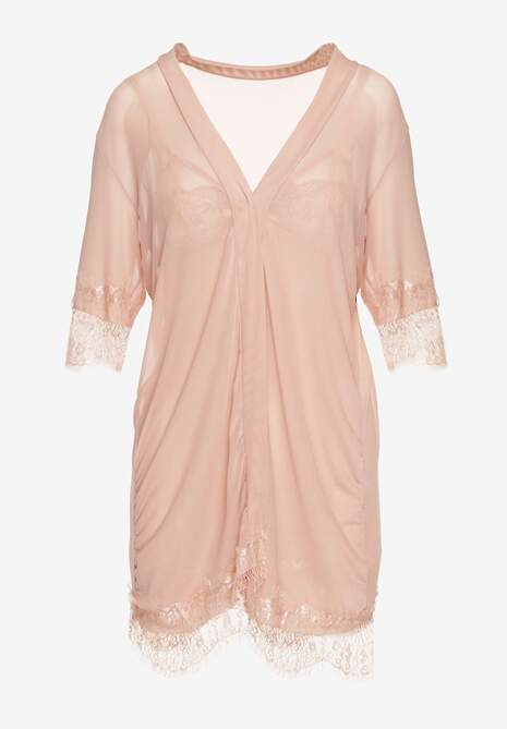 Set Pijama Roz din Plasă Cămașă de Noapte Halat Stringi Liamara 5