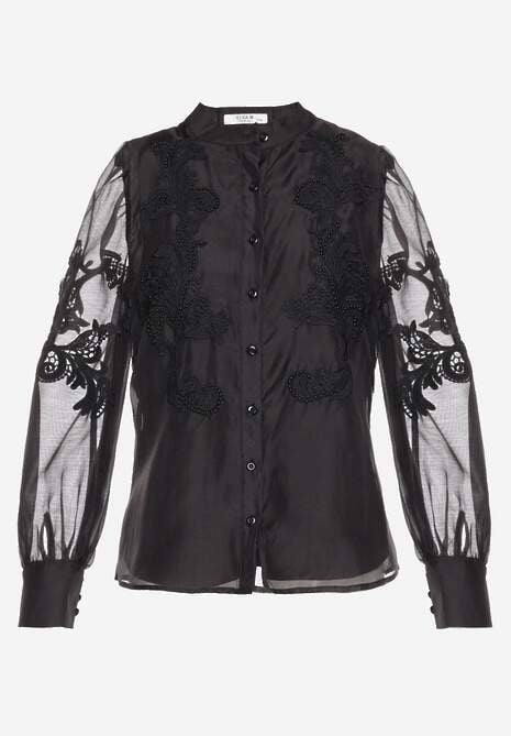 Bluză Neagră cu Mâneci Transparente și Dantelă cu Perle Ulani 6