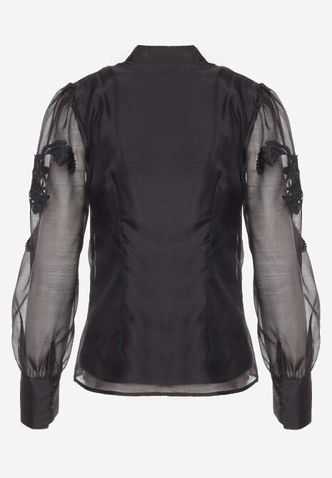 Bluză Neagră cu Mâneci Transparente și Dantelă cu Perle Ulani 7