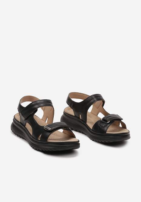 Sandale Negre cu Talpă Joasă din Imitatie de Piele Halenia 5