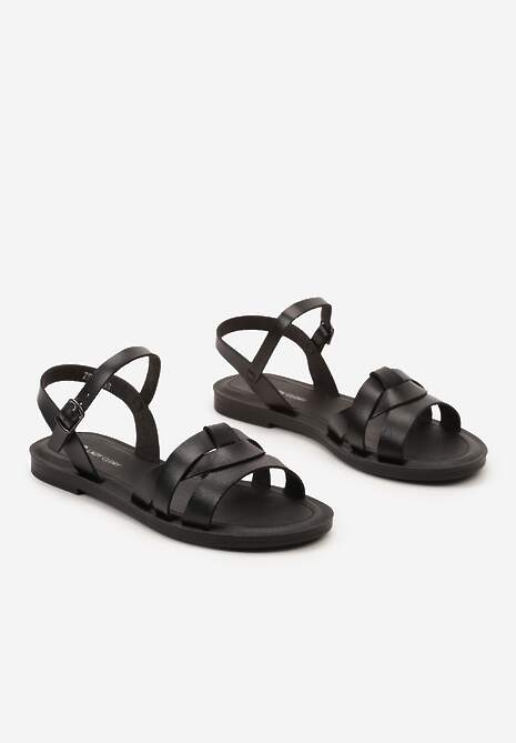 Sandale Negre din Imitatie de Piele cu Talpă Joasă și Cataramă Javera 5