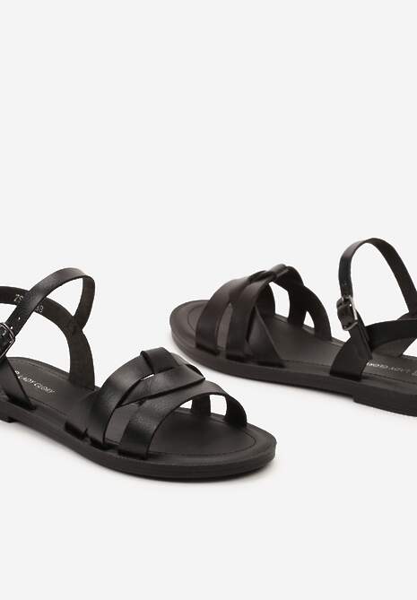 Sandale Negre din Imitatie de Piele cu Talpă Joasă și Cataramă Javera 6