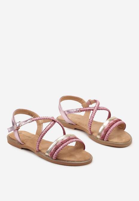 Sandale joase fucsia din piele ecologica cu impletitura decorativa cu catarama Laliara 5