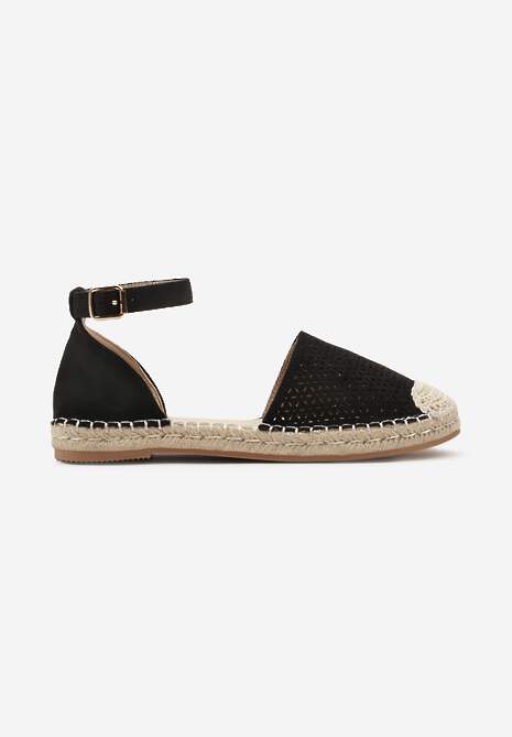 Espadrile Negre cu Talpă Împletită și Perforate la Vârf Fadina 4