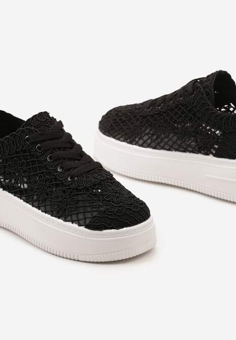Sneakers Negri pe Platformă Înainte de Glezna cu Carâmb cu Decor Aжур Ebivara 6