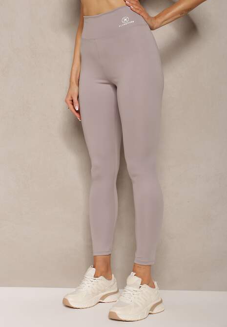 Szare Legginsy High Waist z Gumką w Pasie Cloen 4