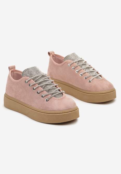 Sneakers Roz cu Platformă cu Șiret și Pietre Strass Oziana 5