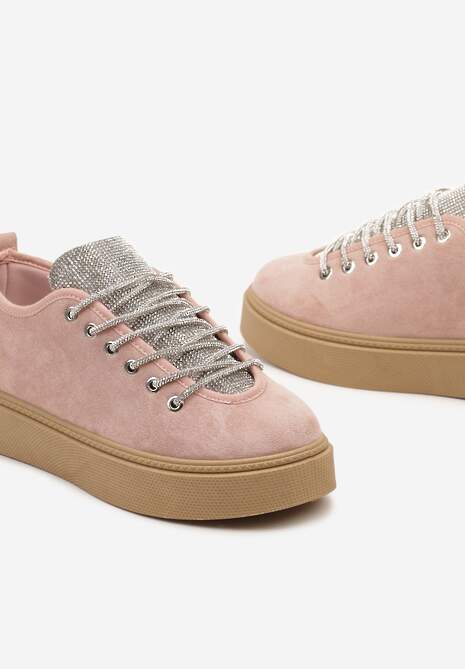 Sneakers Roz cu Platformă cu Șiret și Pietre Strass Oziana 6