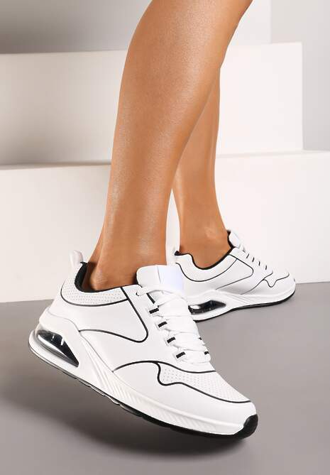 Biało-Czarne Sneakersy przed Kostkę z Podeszwą Typu Air z Imitacji Skóry Ialoella