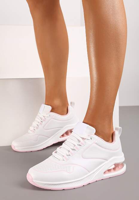 Biało-Różowe Sneakersy przed Kostkę z Podeszwą Typu Air z Imitacji Skóry Ialoella