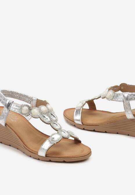 Sandale Argintii Slip-On cu Pietre Strass pe Toc Platformă Joasă Effinae 6