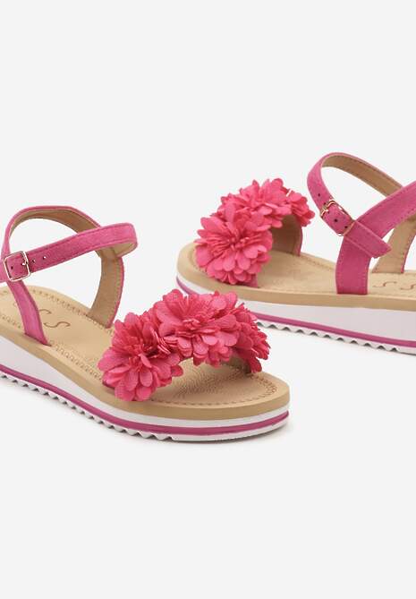 Sandale Fucsia din Imitatie de Piele cu Talpa Joasa si Floare Decorativa Leadia 6