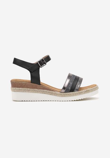 Sandale Negre din Imitatie de Piele pe Platforma cu Sclipici si Catarama Meafina 4