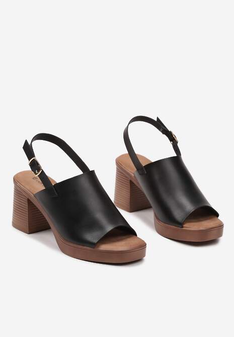 Sandale Casual Negre cu Toc Bloc și Călcâi Deschis cu Cataramă Evola 5