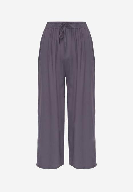 Pantaloni gri închis din bumbac tip Palazzo cu elastic în talie Fieana 6