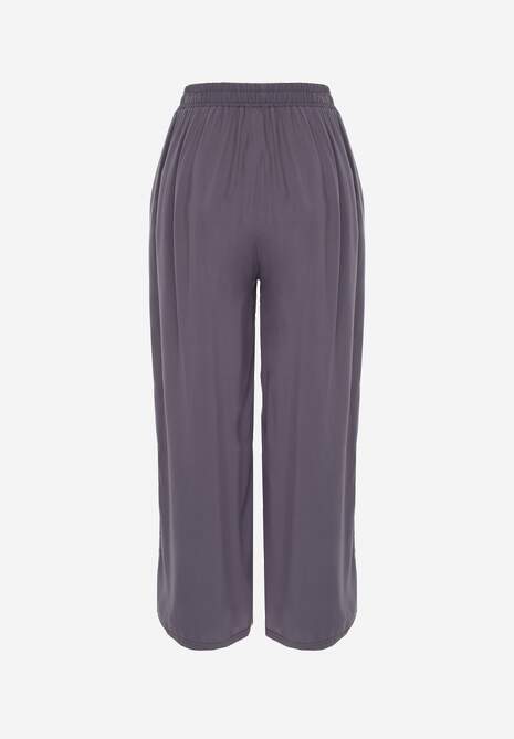 Pantaloni gri închis din bumbac tip Palazzo cu elastic în talie Fieana 7