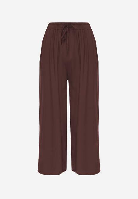Pantaloni maro din bumbac tip Palazzo cu elastic în talie Fieana 6