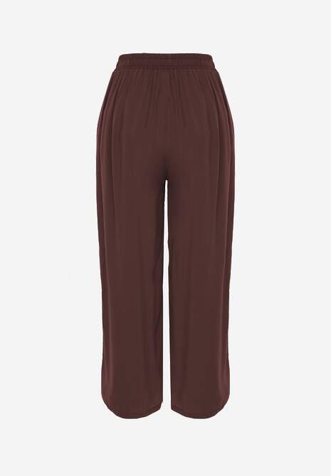Pantaloni maro din bumbac tip Palazzo cu elastic în talie Fieana 7