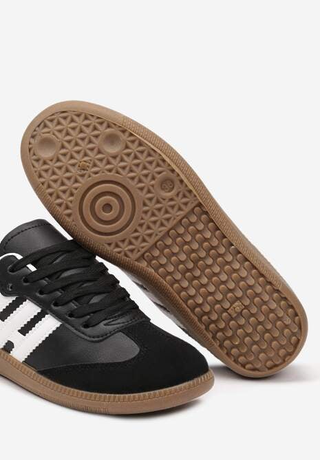 Czarno-Białe Casualowe Sznurowane Sneakersy na Płaskiej Podeszwie z Paskami po Bokach Weiara 6