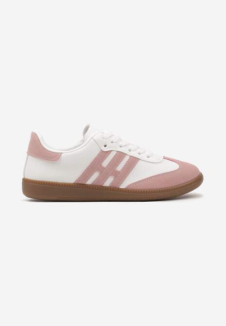 Sneakerși Alb-Roz Casual cu Șireturi pe Talpă Plată cu Barete Laterale Weiara 4