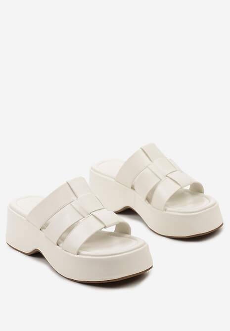 Papuci Albi Platforma Menase din Piele Ecologică 5