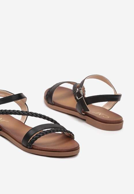 Sandale Negre Plate din Piele Ecologică cu Cataramă Kradia 6