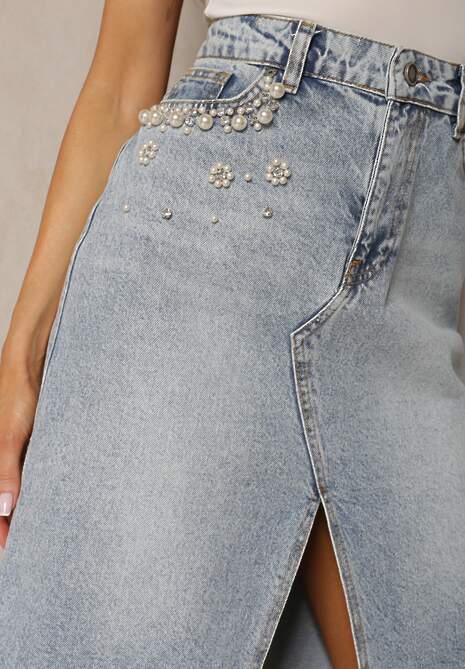 Fusta Bluză Denim cu Perle și Pietre Efect Efite 5