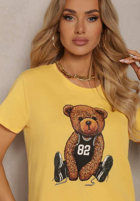 Tricou Galben cu Mânecă Scurtă din Bumbac cu Imprimeu Xanest 5
