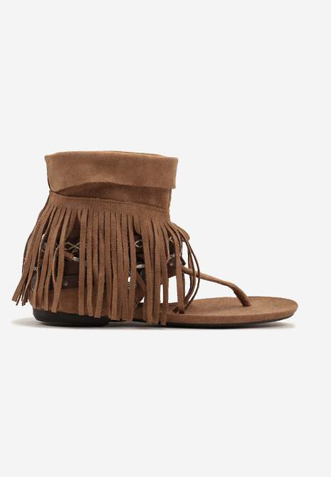 Sandale Maro Tip Japoneze Boho cu Tijă Înaltă cu Franjuri Effimay 4