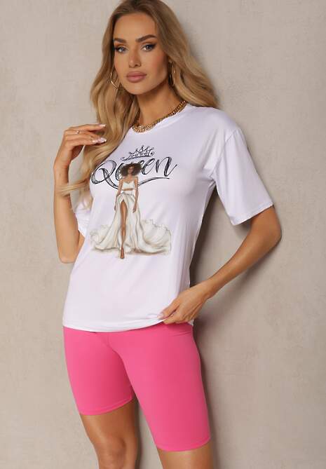 Set Roz-Albastru format din 2 piese Tricou cu imprimeu decorativ și Colanți Elastici High Waist Vannesa 4