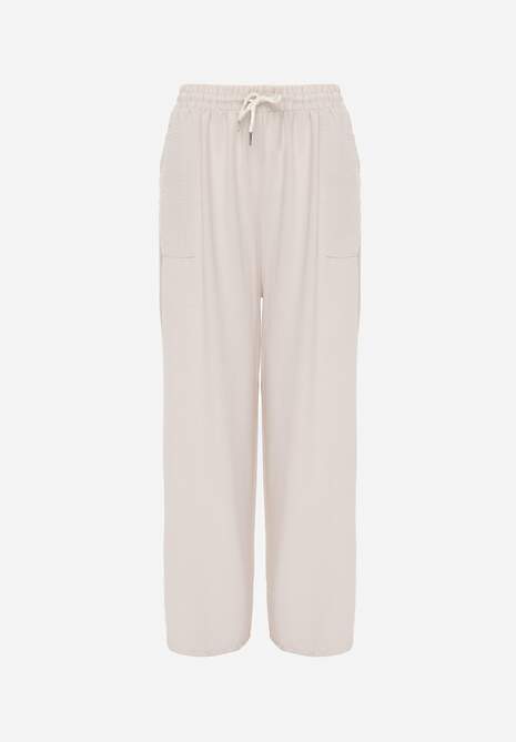 Beżowe Spodnie High Waist ze Sznurkiem w Talii i Prostą Nogawką Raveann 6