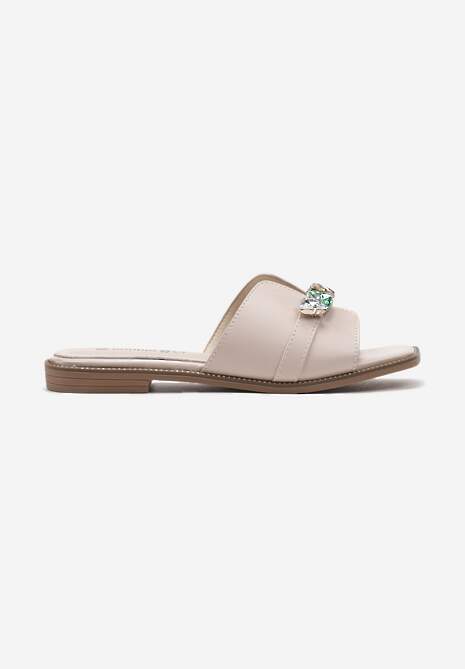 Bej Pantofi fără Toc cu Brant din Piele Naturală cu Pietre Strass Elolla 4